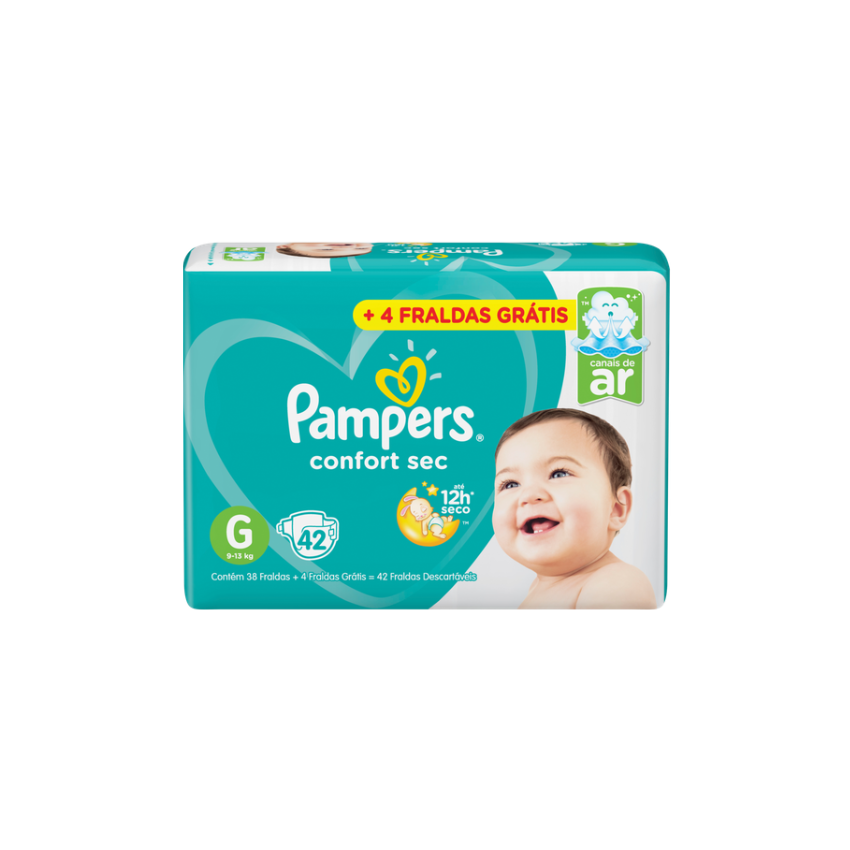 FRALDA PAMPERS CONFORT SEC G COM 42 UNIDADES