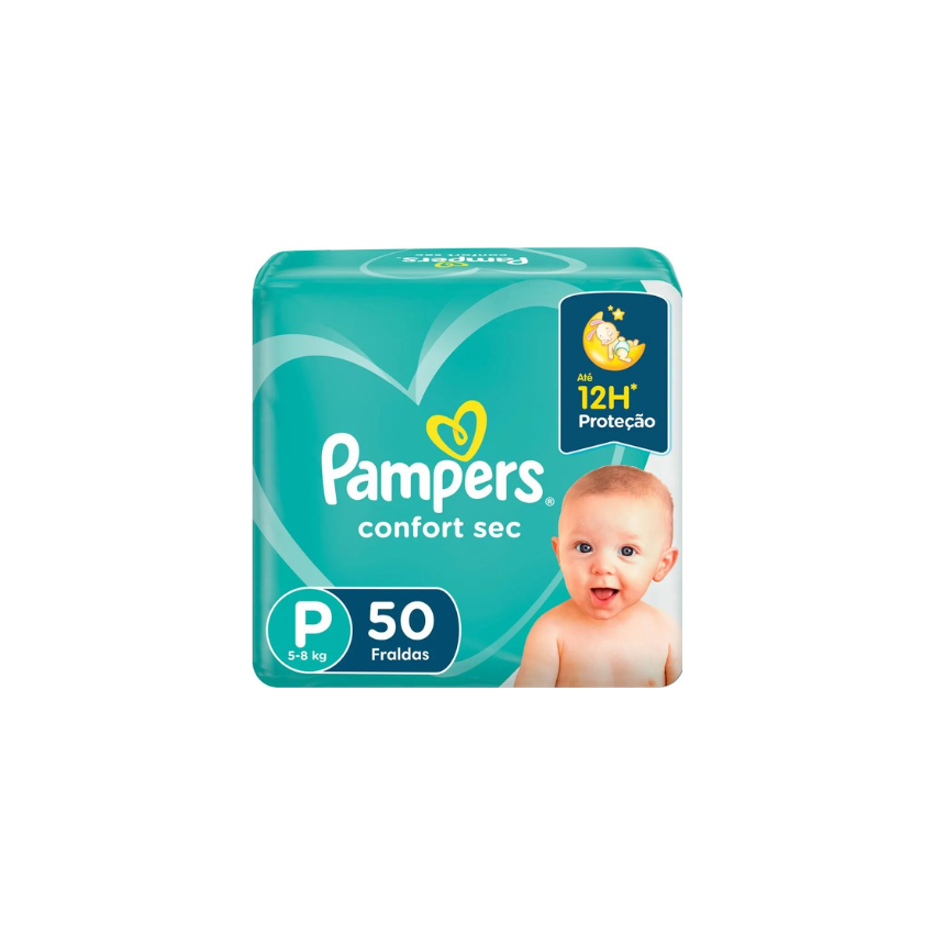 FRALDA PAMPERS CONFORT SEC P COM 50 UNIDADES