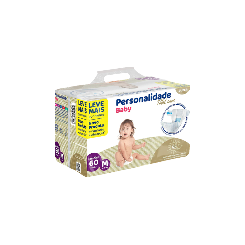 FRALDA PERSONALIDADE BABY TOTAL CARE M COM 60 UNIDADES