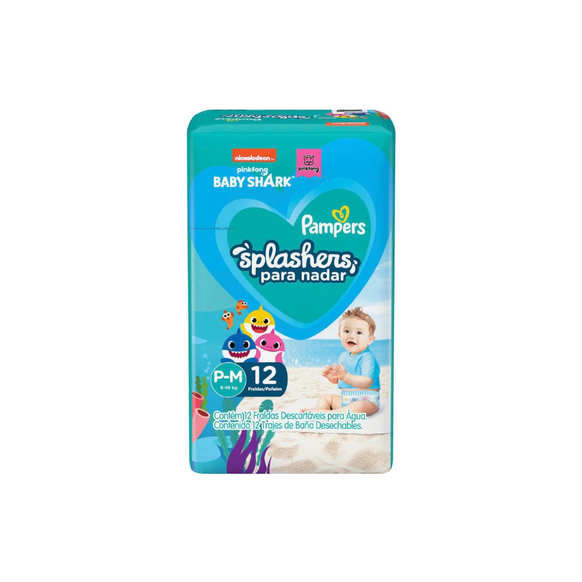 FRALDA PAMPERS SPLASHERS COM P/M 12 UNIDADES