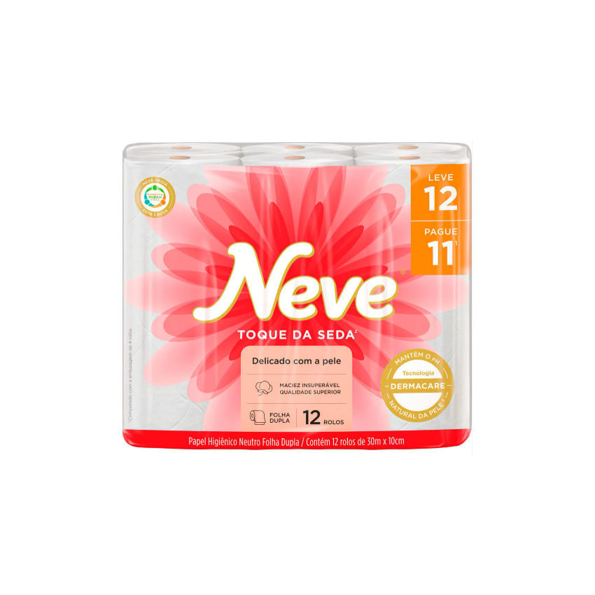 PAPEL HIGIENICO NEVE TOQUE SEDA 30M LEVE12 PAGUE 11 UNIDADES