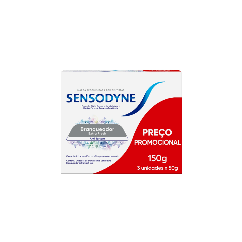 KIT CREME DENTAL SENSODYNE BRANQUEADOR EXTRA FRESH 50G L3P2
