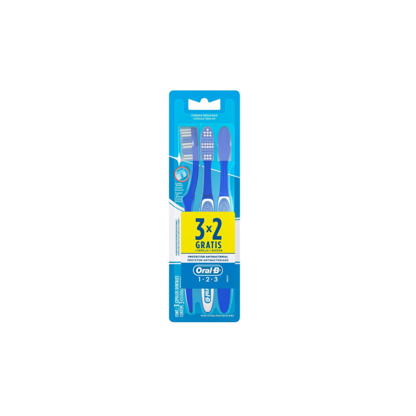 ESCOVA DENTAL ORAL-B 123 LIMPEZA BRILHANTE 3 UNIDADES