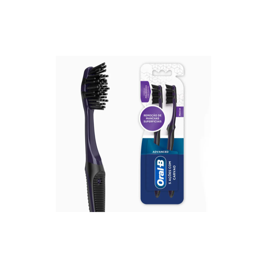 ESCOVA DENTAL ORAL- B 5 AÇOES COM CARVAO ADVANCED 2 UNIDADES