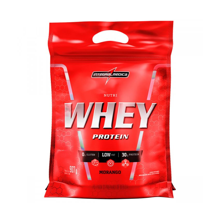 NUTRI WHEY PROTEIN INTEGRALMEDICA MORANGO SACHE COM 907G