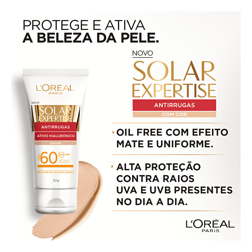 L'ORÉAL PARIS SOLAR EXPERTISE ANTIRRUGAS FPS 60 COM COR 50G