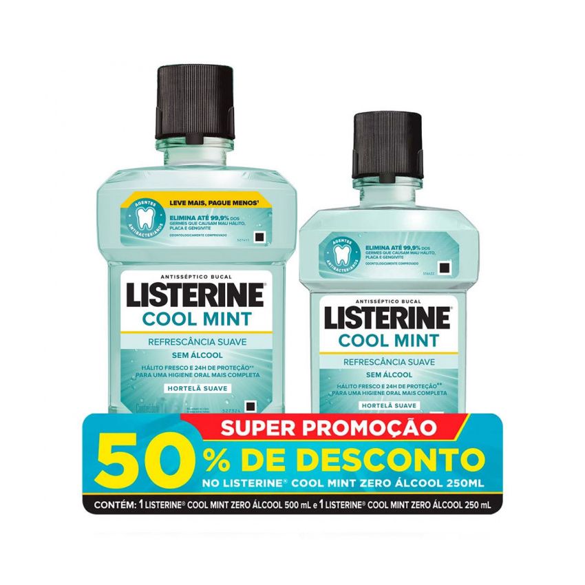 LISTERINE COOL MINT ZERO MENTA SUAVE 500ML+250 