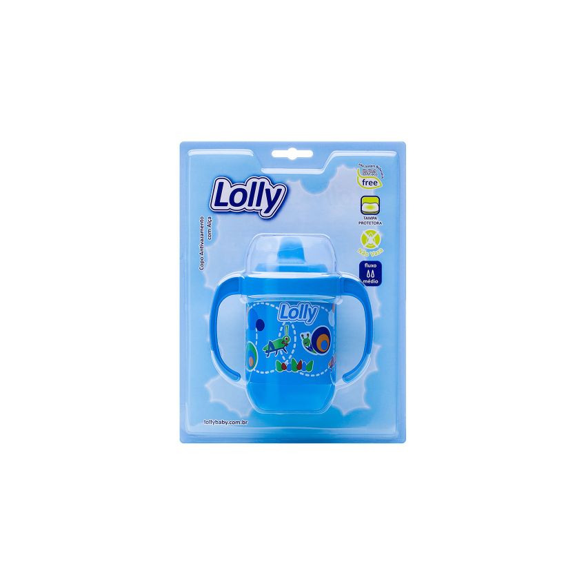 COPO LOLLY ANTIVAZAMENTO COM ALÇA AZUL 250ML 