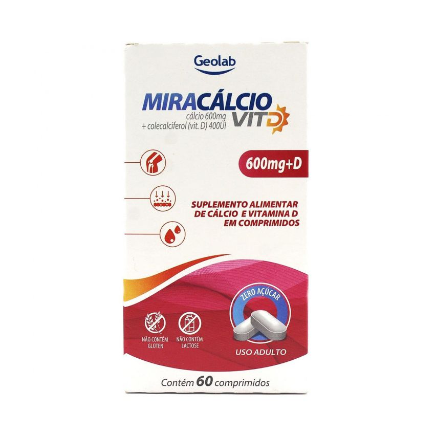MIRACALCIO VIT D 600MG+400UI COM 60 COMPRIMIDOS GEOLAB 