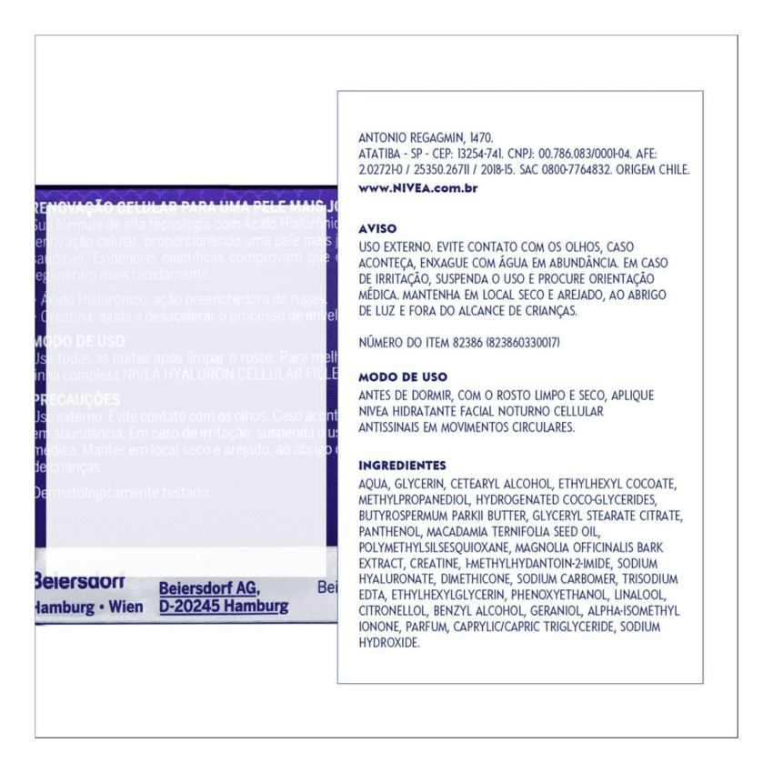 NIVEA HYALURON CELLULAR FILLER CREME FACIAL NOTURNO 51G 