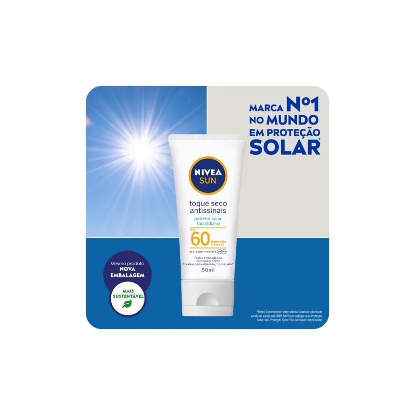 PROTETOR SOLAR FACIAL NIVEA SUN TOQUE SECO ANTISSINAIS FPS60