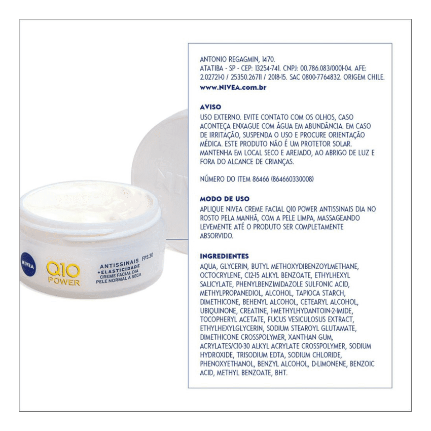NIVEA FACIAL ANTISSINAIS Q10 PLUS FPS 30 COM 50G