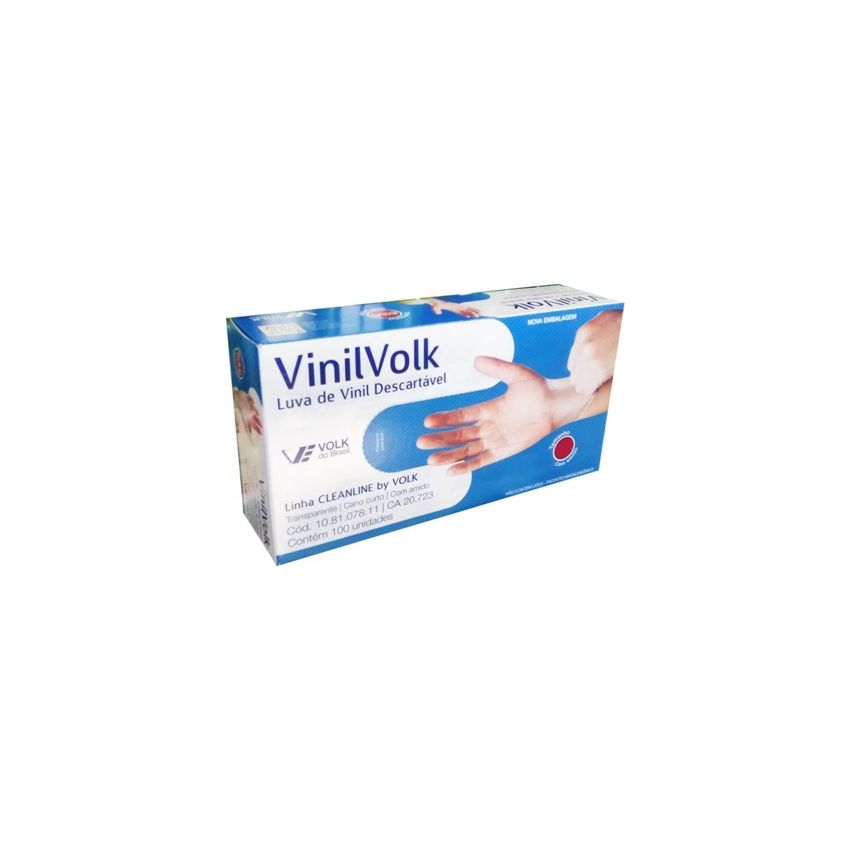 LUVA VINIL VOLK M COM 100 UNIDADES