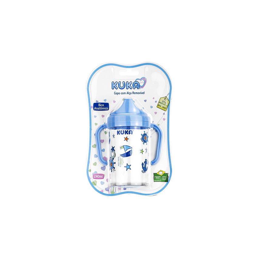 COPO KUKA INFANTIL COM ALÇA E BICO ANATÔMICO AZUL 240ML 