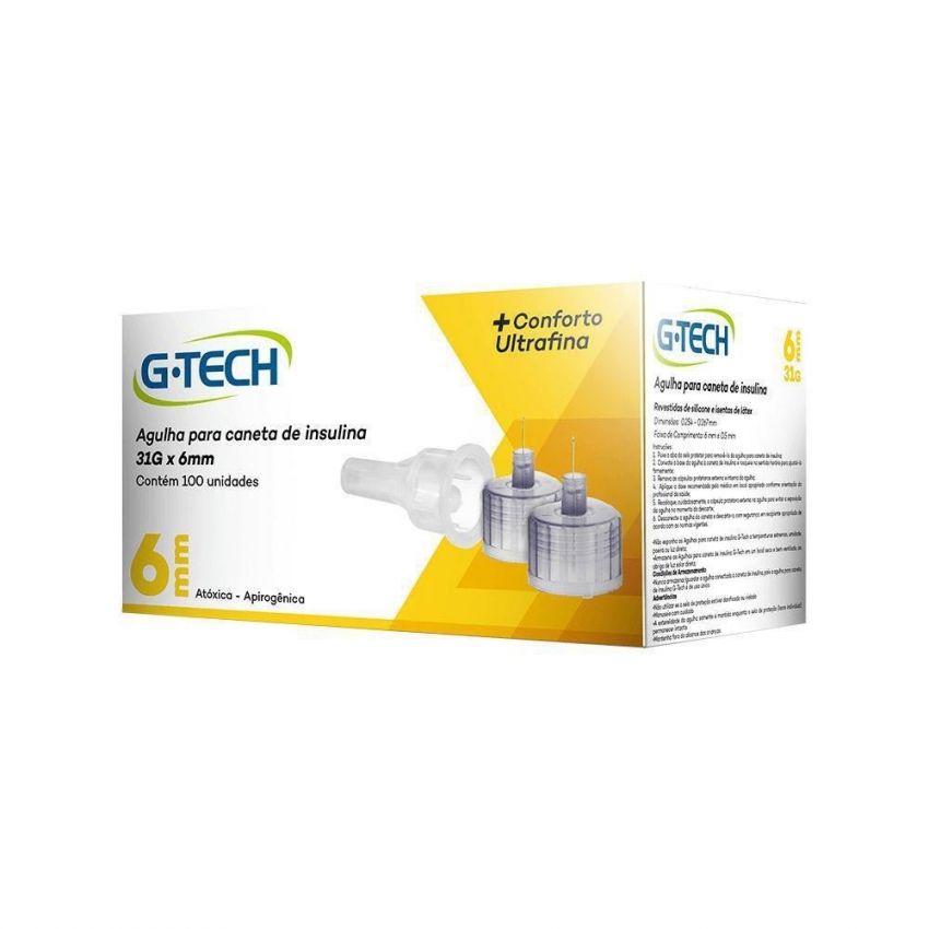 AGULHA PARA CANETA INSULINA 6MM -31- COM 100 UNIDADES G-TECH
