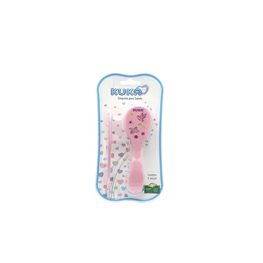 KIT ESCOVA E PENTE PARA BEBE KUKA ROSA 