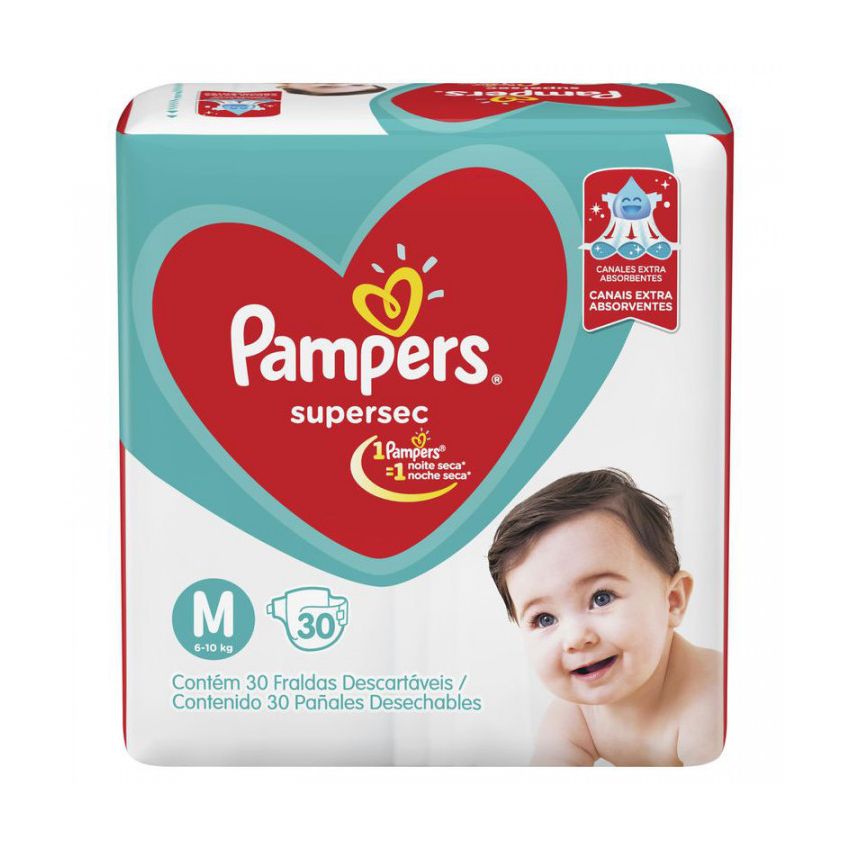 FRALDA PAMPERS SUPERSEC M COM 30 UNIDADES