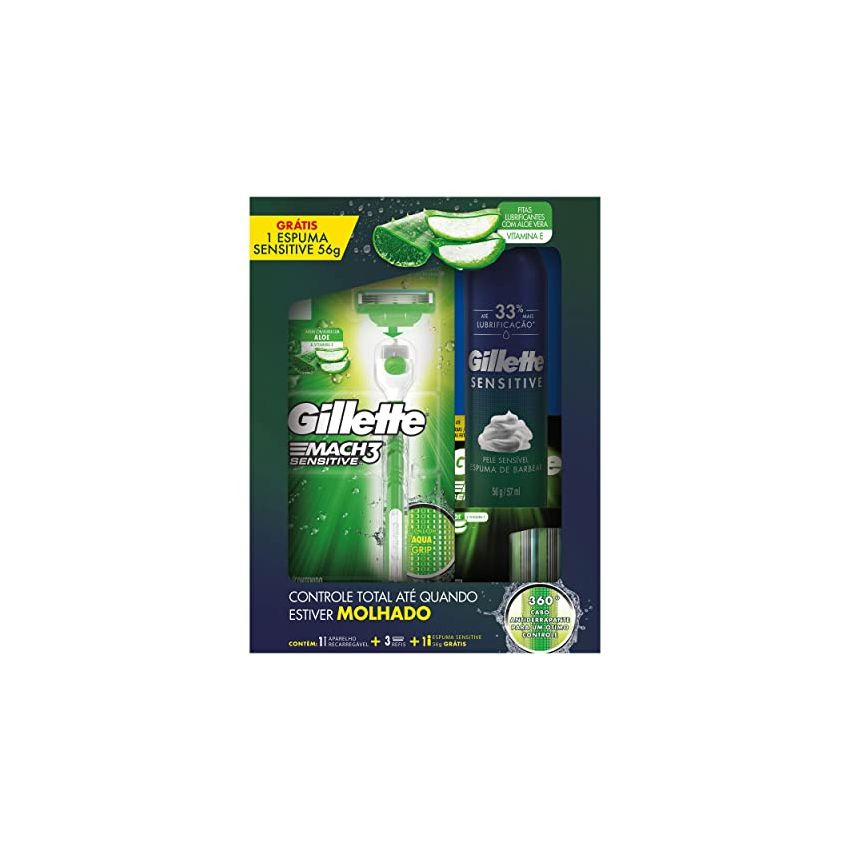 KIT APARELHO MACH3 SENSITE 3 CARTURCHO +ESPUMA 56 G