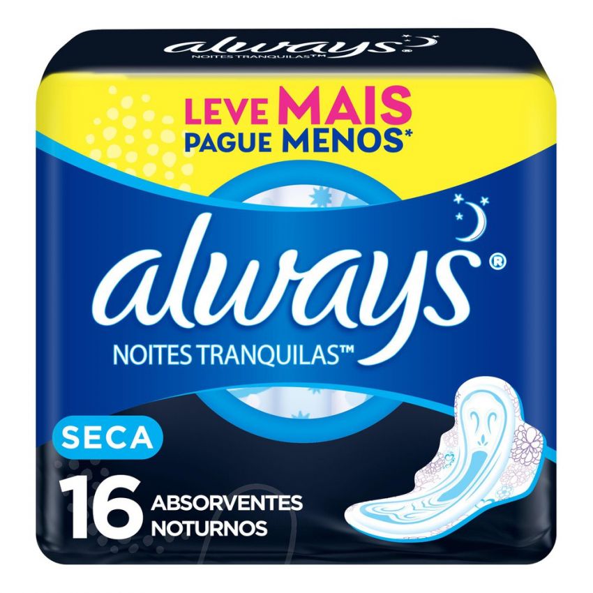 ABSORVENTE ALWAYS COM 16 UNIDADES NOTURNO SECA ABAS