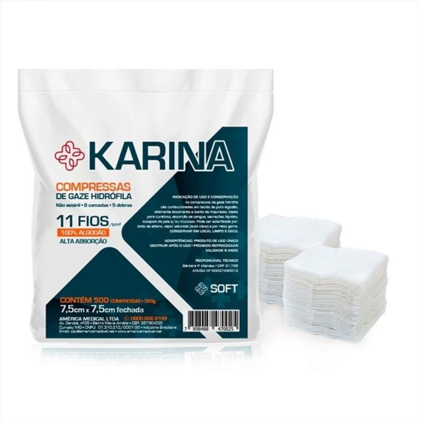 COMPRESSA DE GAZE C/500 KARINA 11 FIOS