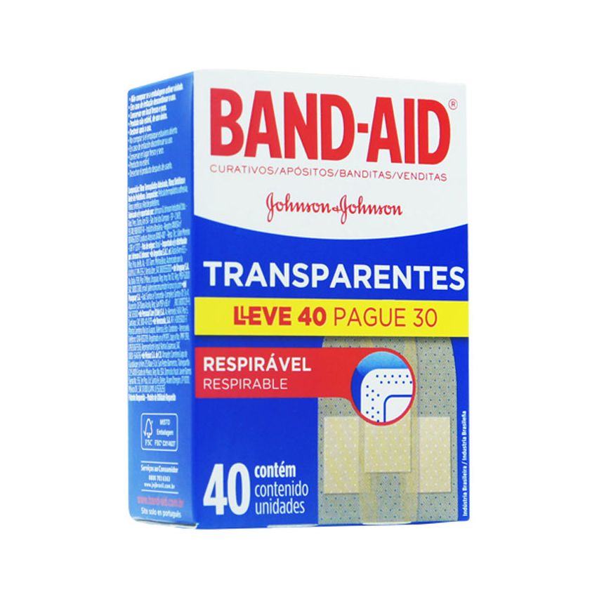 BAND AID TRANSPARENTE LEVE 40 PAGUE 30 CX C/40