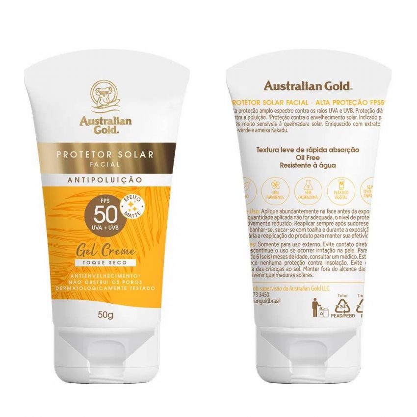 PROTETOR FACIAL ANTIPOLUIÇÃO FPS50 GEL CREME TOQUE SECO 50G
