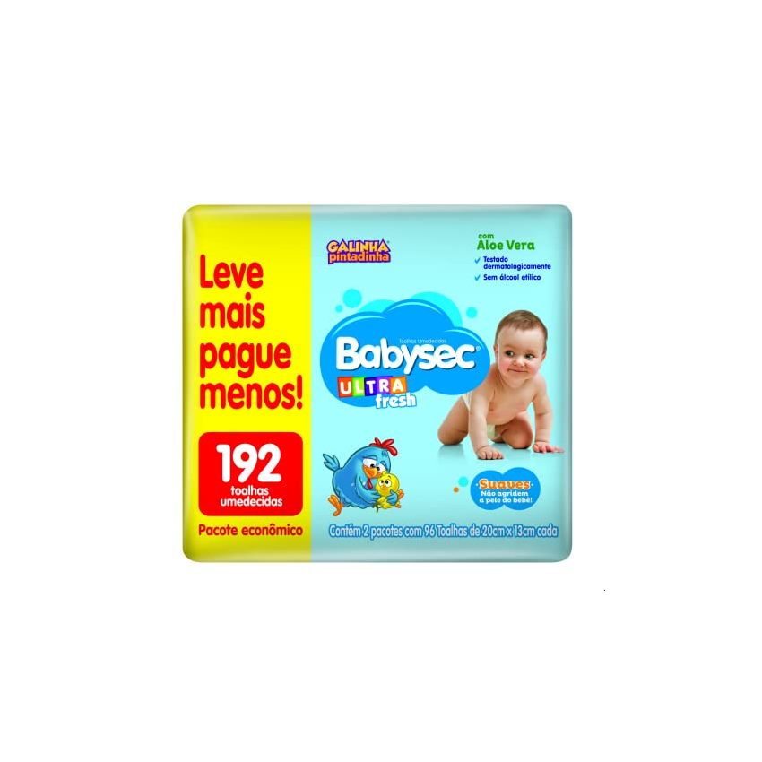 TOALHAS UMEDECIDAS BABYSEC GALINHA PINTADINHA COM 192 UNIDADES 
