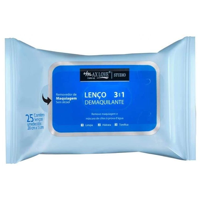 LENÇO DEMAQUILANTE MAX LOVE 3 EM 1 COM 25 LENÇOS