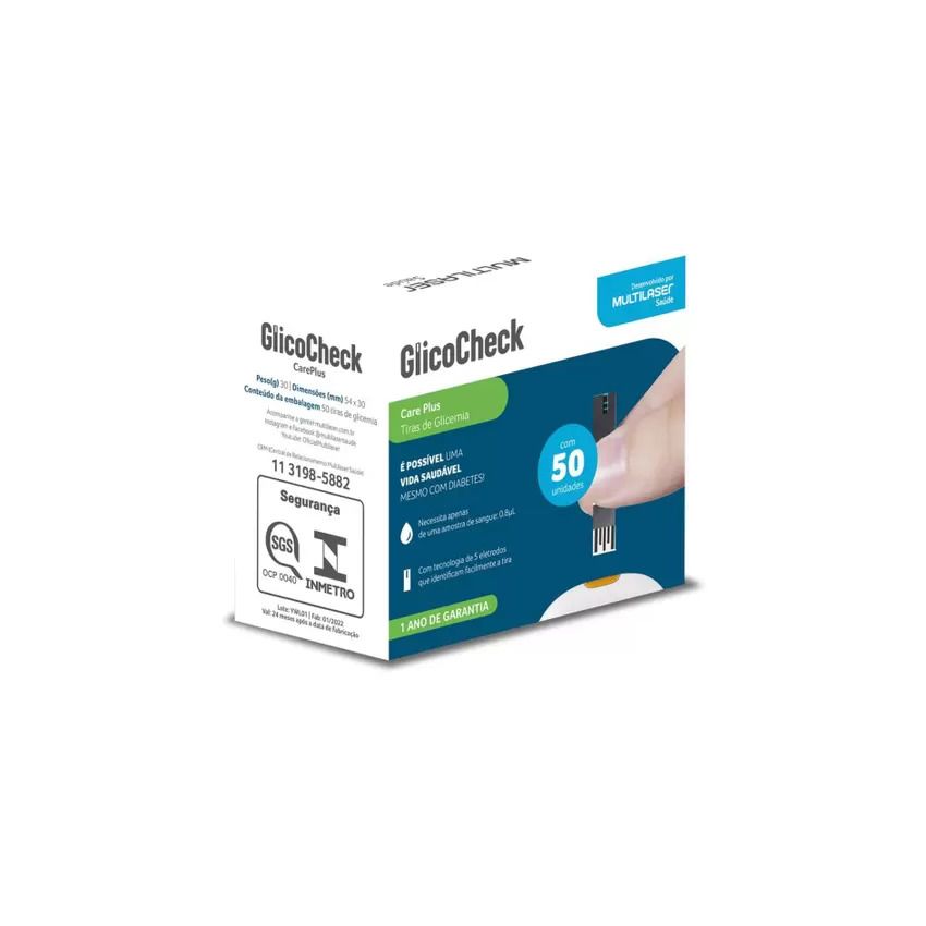 TIRAS GLICEMIA GLICOCHECK CARE PLUS COM 50 UNIDADES