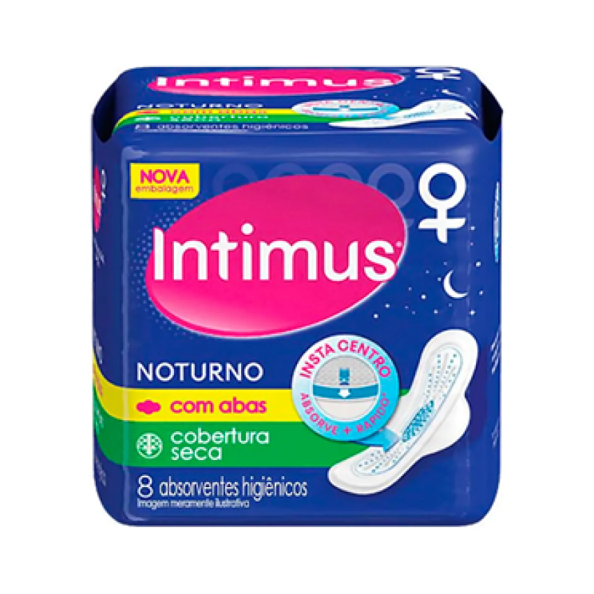 ABSORVENTE INTIMUS NOTURNO SECO COM ABAS COM 8 UNIDADES