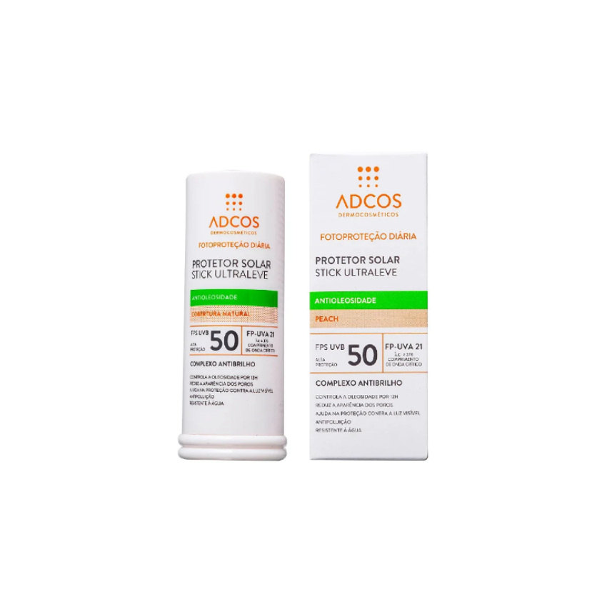 PROTETOR SOLAR ADCOS STICK ULTRALEVE FPS50 PEACH 15 GRAMAS