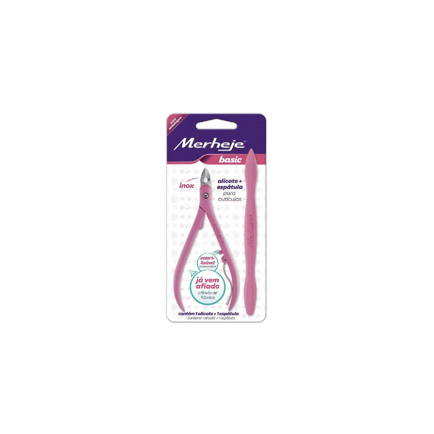 ALICATE PARA CUTICULAS BASIC MIX COM ESPATULA MERHEJE 