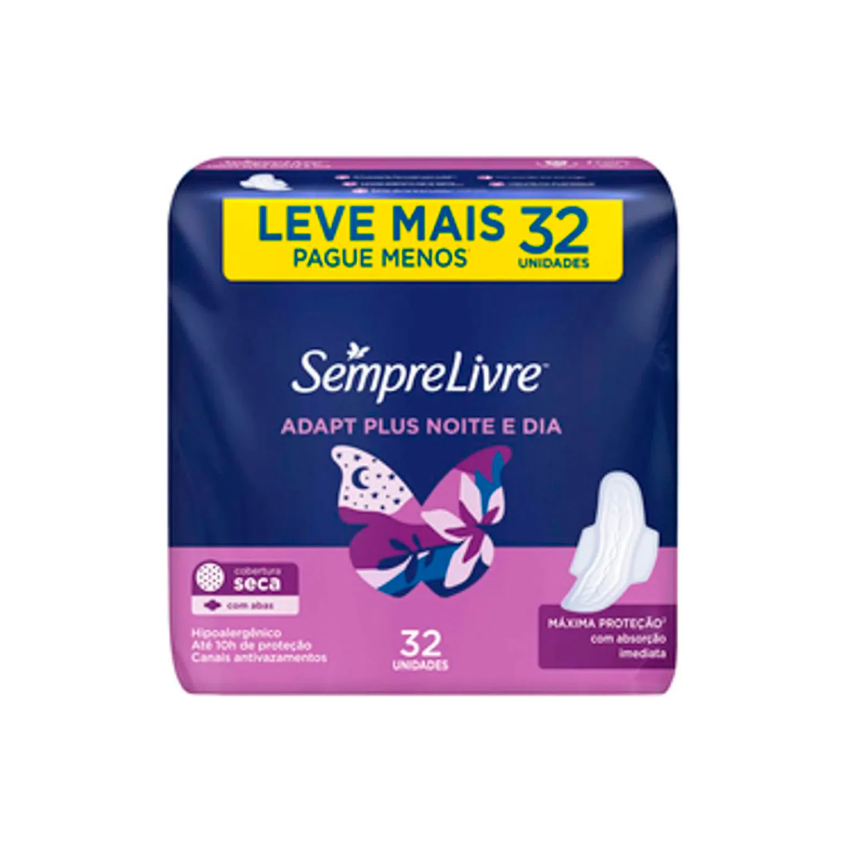 ABSORVENTE SEMPRE LIVRE ADAPT NOITE/DIA SECA ABAS COM 32 UNI