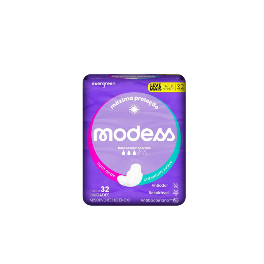 ABSORVENTE MODESS MALHA SUAVE COM ABAS COM 32 UNI