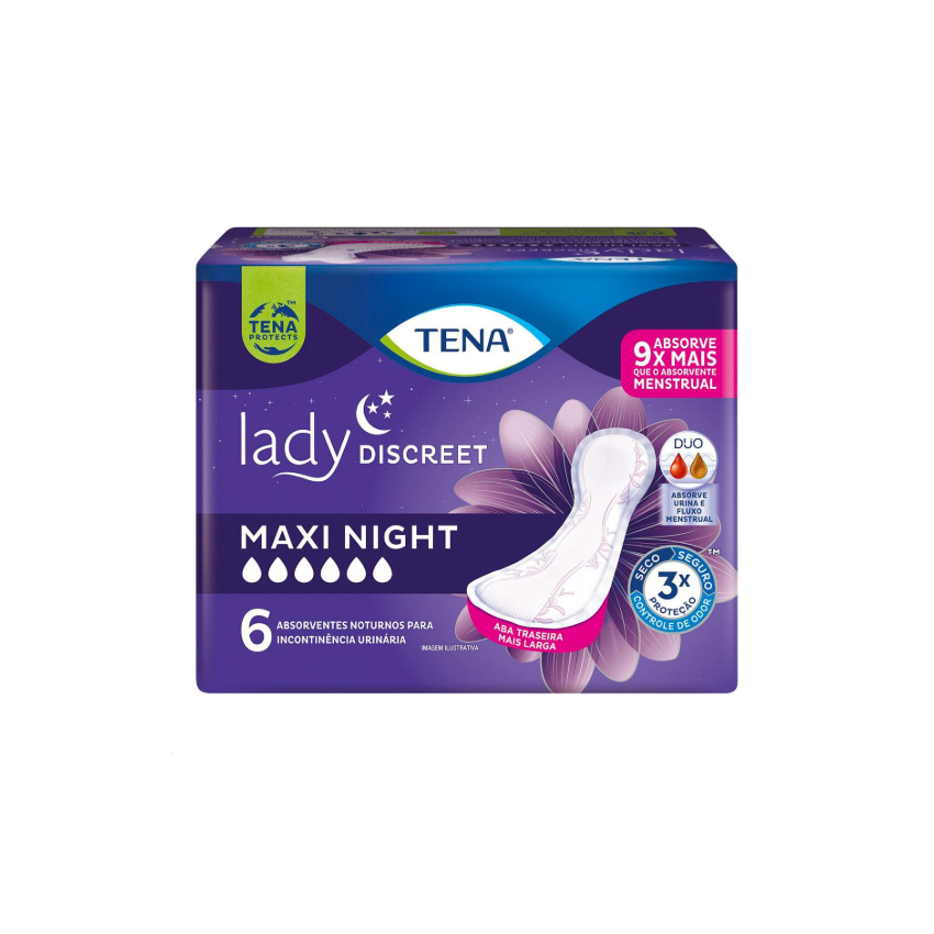 ABSORVENTE TENA LADY DISCREET MAXI NIGHT COM 6 UNIDADES
