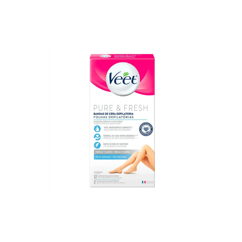 FOLHAS DEPILATORIA VEET PURE&FRESH COM 12 UNIDADES