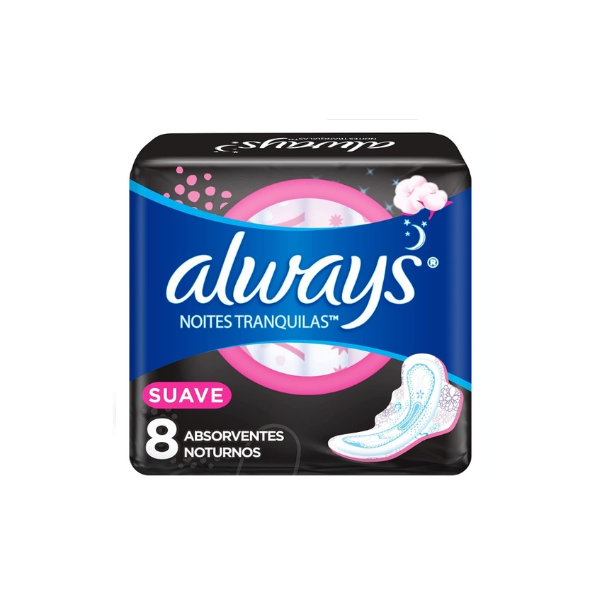 ABSORVENTE ALWAYS NOTURNO SUAVE PINK COM 8 UNIDADES