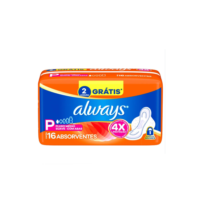 ABSORVENTE HIGIENICO ALWAYS BASIC P SUAVE COM ABA 16UNIDADES