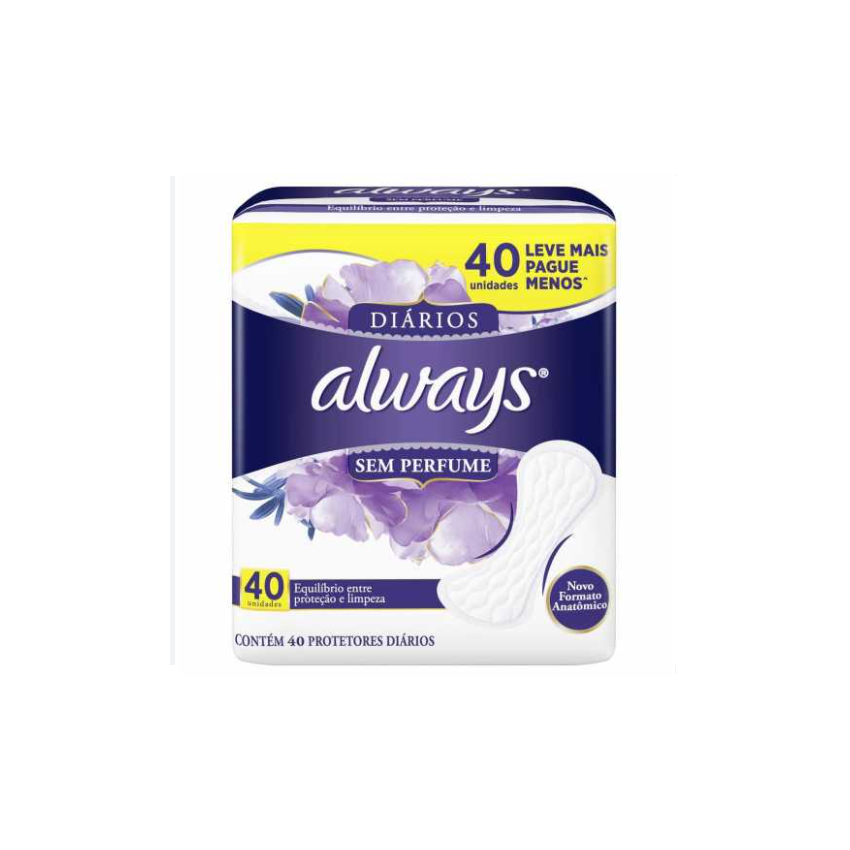 PROTETOR DIARIO ALWAYS SEM PERFUME COM 40 UNIDADE