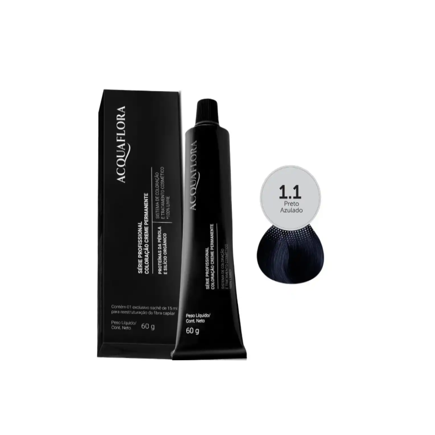 COLORAÇÃO ACQUAFLORA PERMANENTE 1.1 PRETO AZULADO