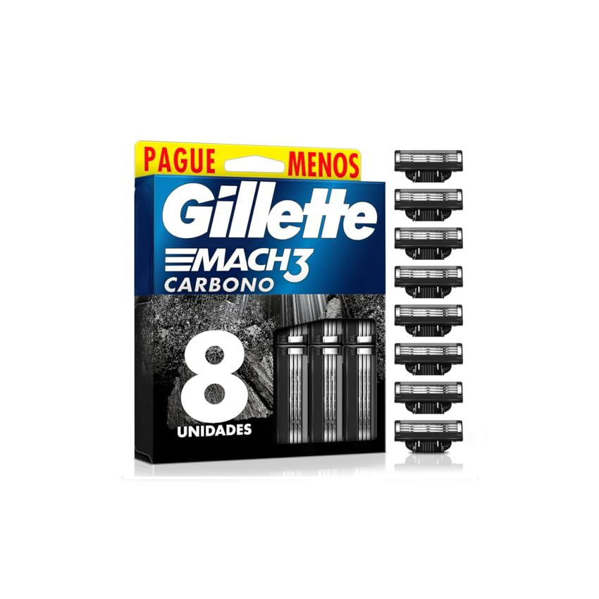 CARGA GILLETE MACH 3 CARBONO COM 8 UNIDADES