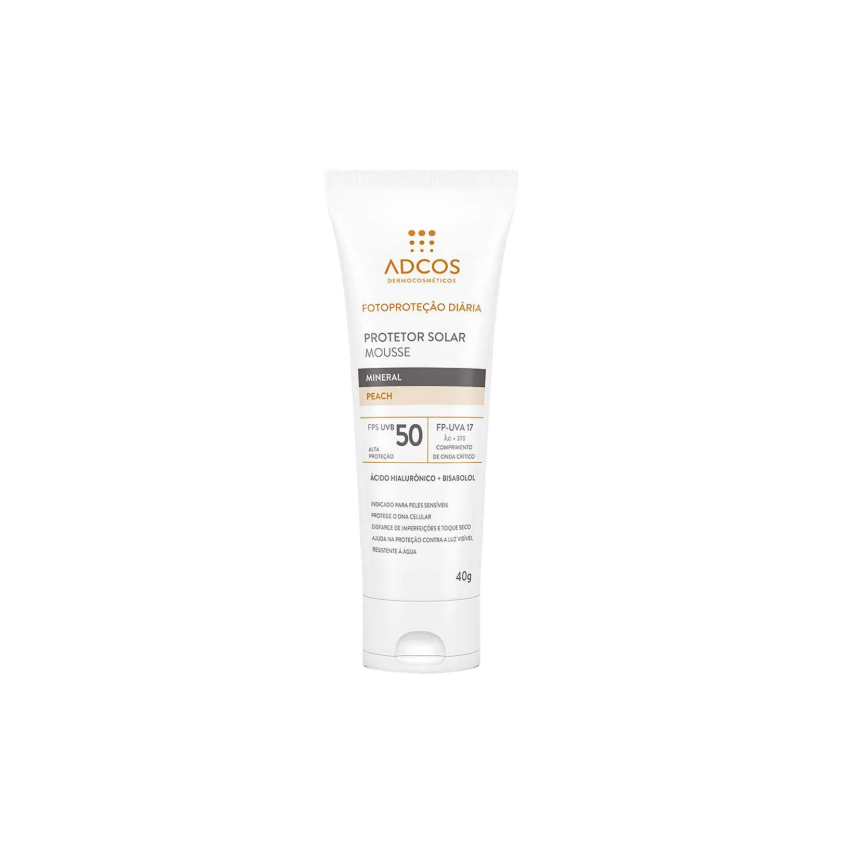 ADCOS PROTETOR SOLAR MOUSSE MINERAL PEACH FPS50 COM 50ML