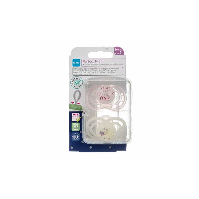 CHUPETA MAM PERFECT NIGHT 6+ MESES ROSA 2 UND