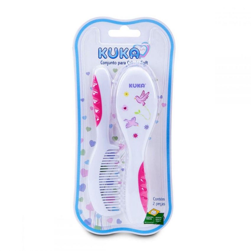 KIT ESCOVA E PENTE PARA CABELO KUKA SOFT ROSA