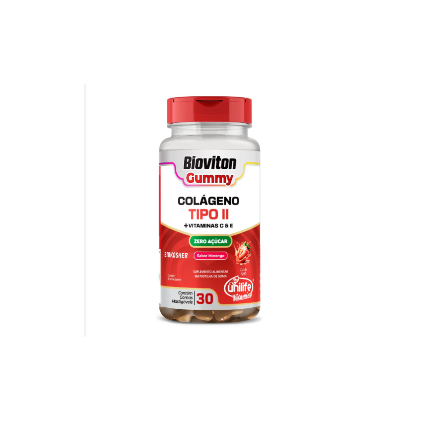 GUMMY COLAGENO TIPO II BIOVITON MORANGO - 2,5GR COM 30 GOMAS