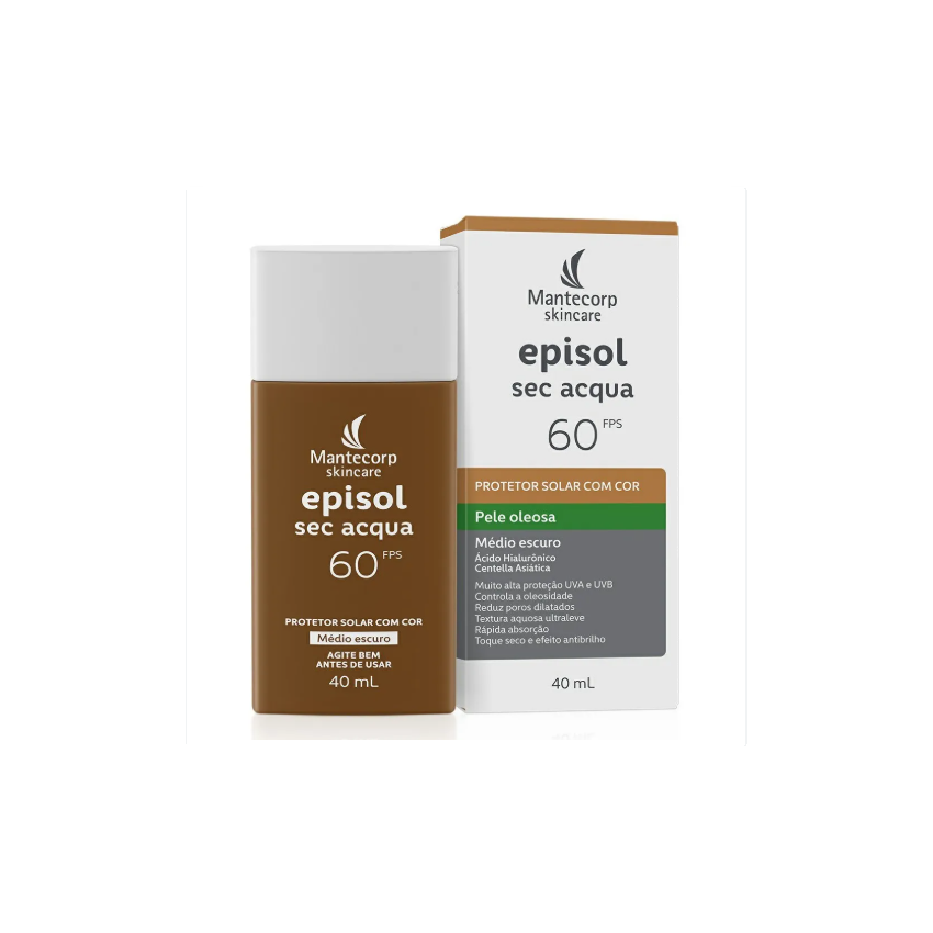 PROTETOR SOLAR EPISOL SEC ACQUA FPS60 COR MEDIA ESCURO 40ML