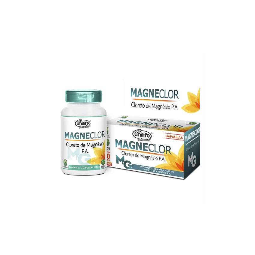 CLORETO DE MAGNESIO MAGNECLOR 600MG COM 60 CAPSULAS UNILIFE