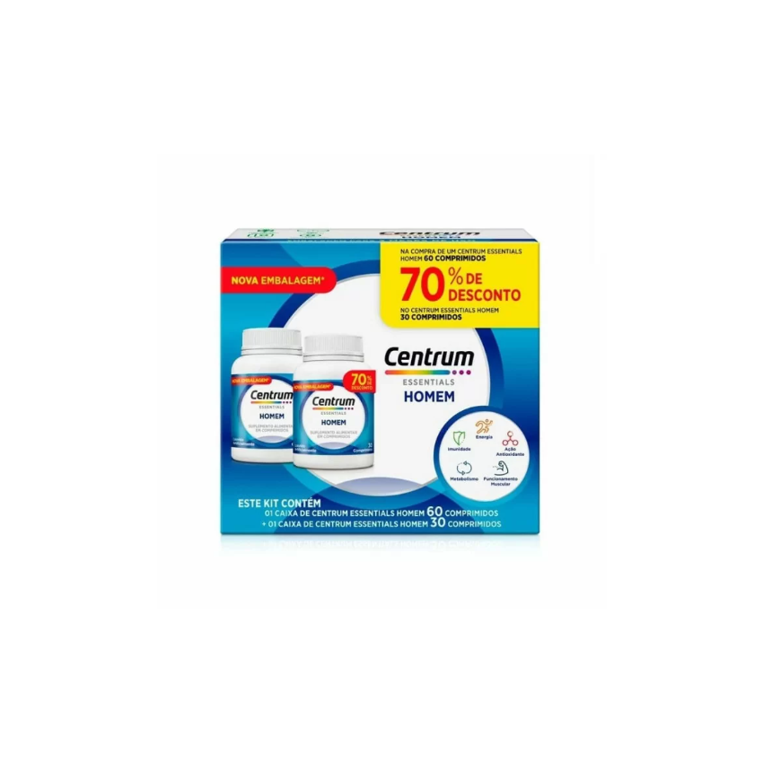 KIT CENTRUM HOMEM EMBALAGEM PROMOCIONAL COM 90 COMPRIMIDOS 