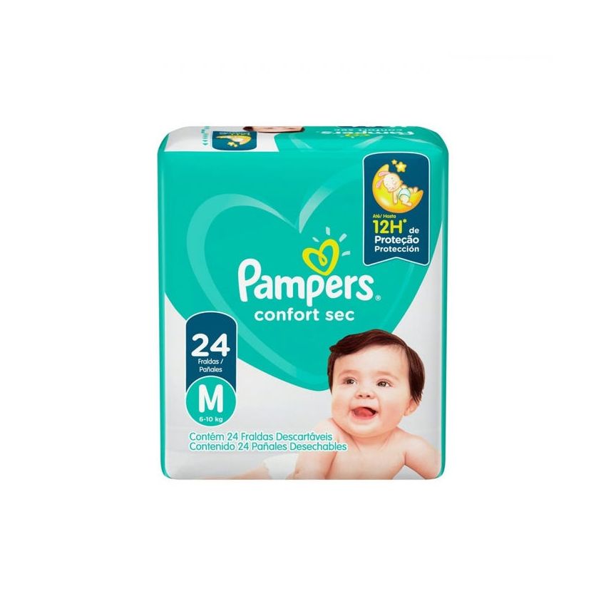FRALDA PAMPERS CONFORTSEC PACOTAO M COM 24 UNIDADES