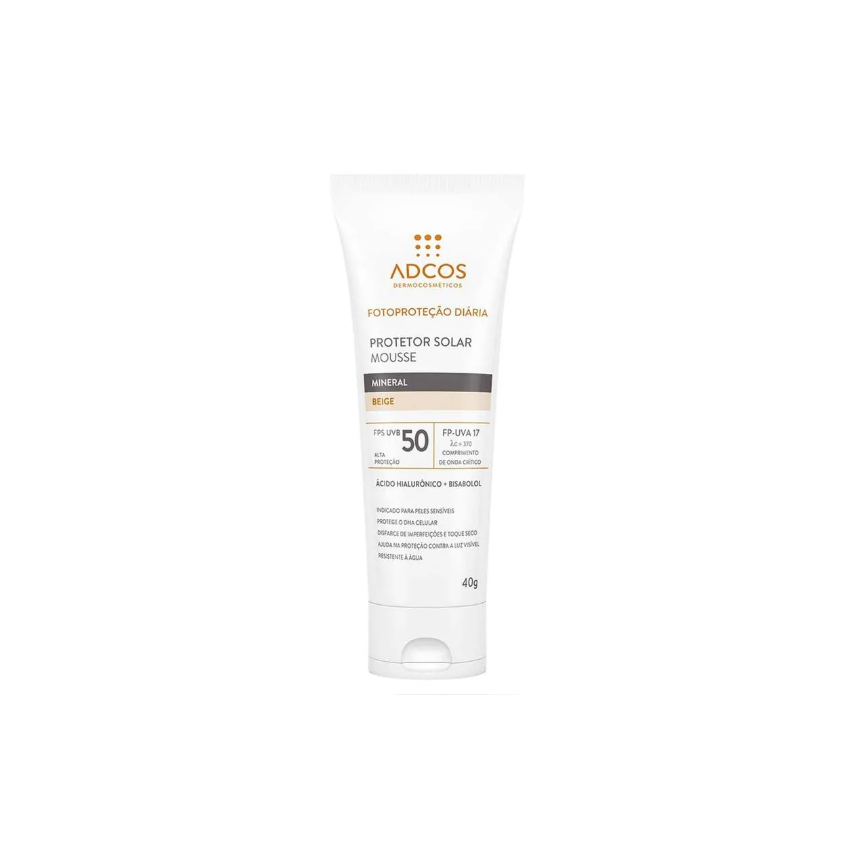 PROTETOR SOLAR FACIAL MOUSSE ADCOS MINERAL BEIGE FPS50 40G